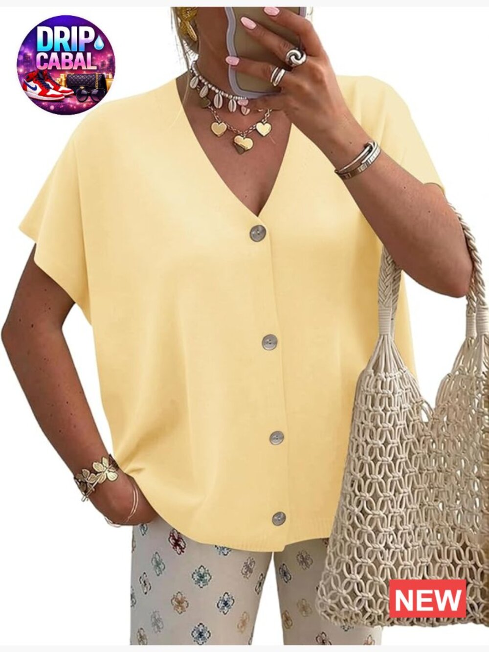 Oversized Short Sleeve V-Neck Button Cardigan Lightweight Knitted Sweater S-XL